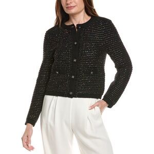 Milly Womens  Sequin Textured Wool-Blend Cardigan, Black
